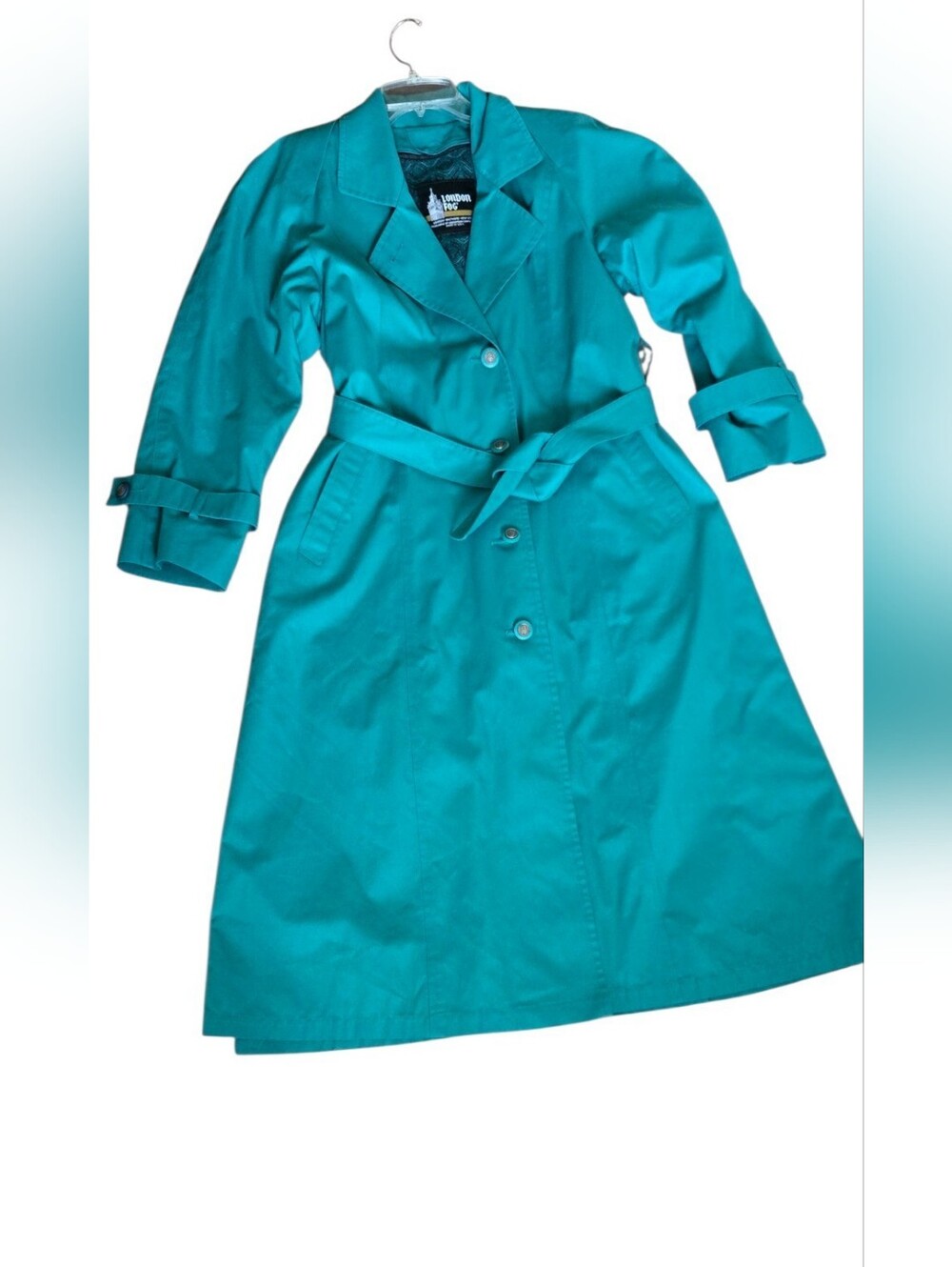 Vintage London Fog Teal Belted Trench Coat Size 6